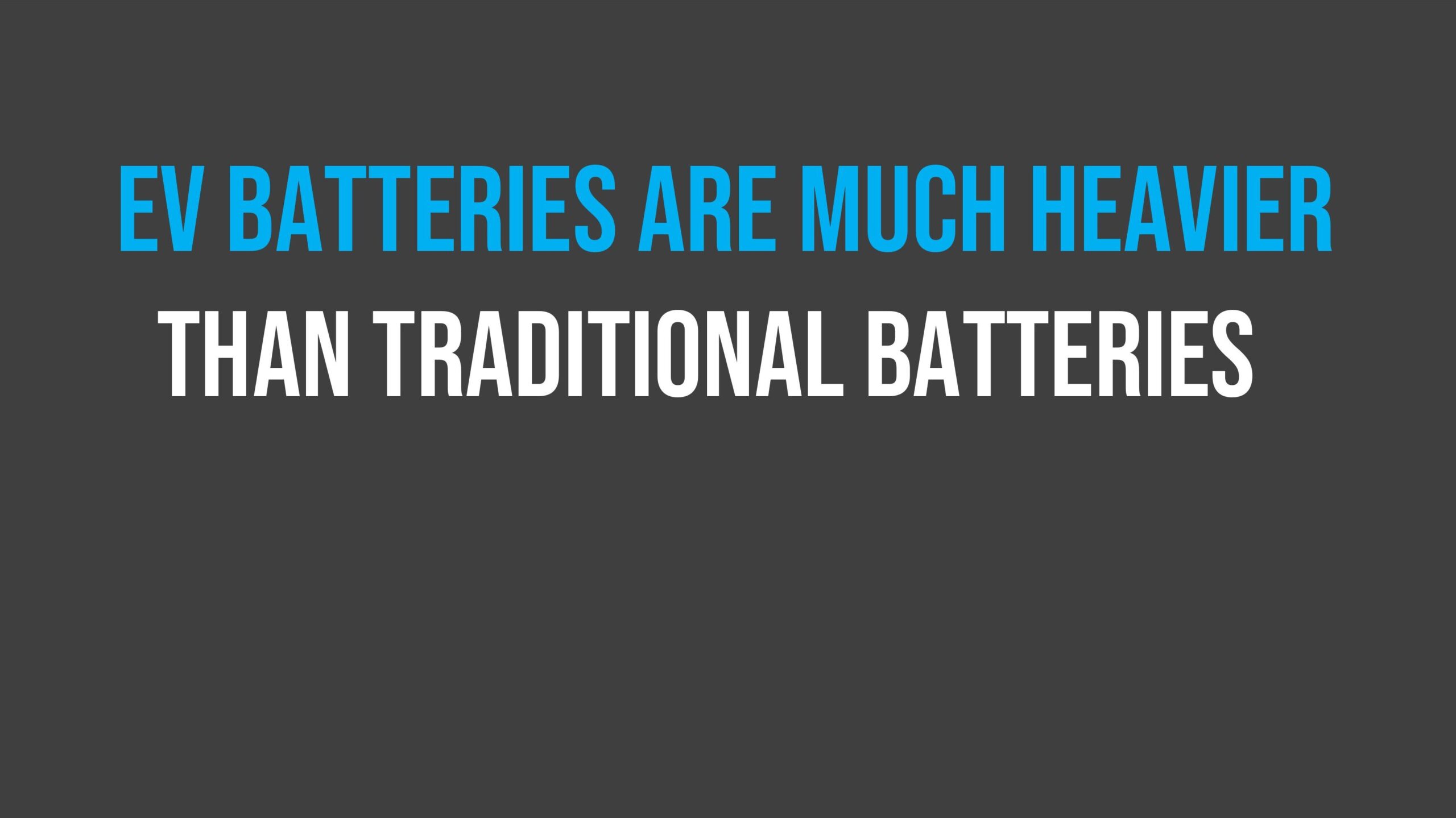 Text on a dark background reads: "EV batteries are much heavier than traditional batteries" in blue and white capital letters.