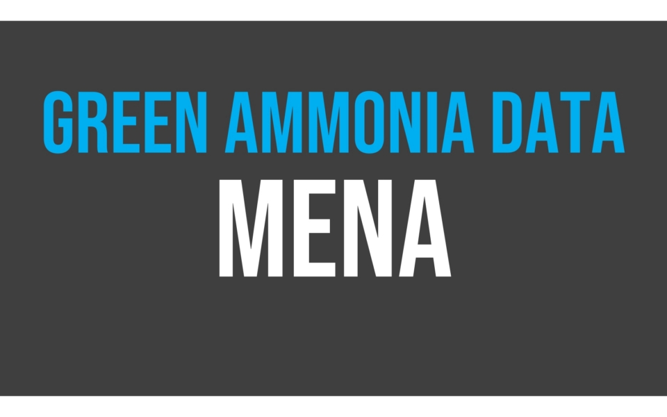 Text reads "Green Ammonia Data MENA" in blue and white capital letters on a dark gray background.