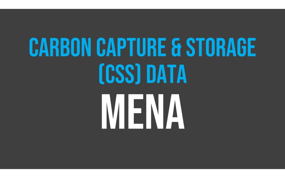 Text reads: "Carbon Capture & Storage (CSS) Data MENA" on a dark gray background, with blue and white font.