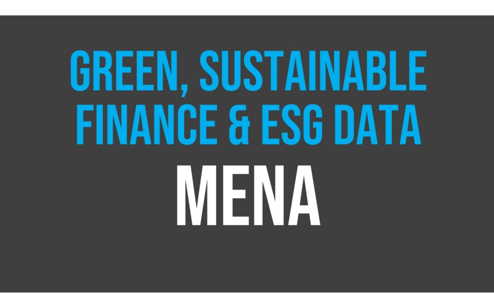 Text reads: "Green, Sustainable Finance & ESG Data MENA" on a dark grey background.